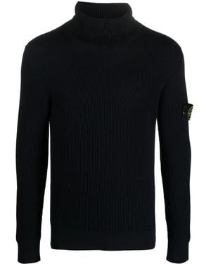 Stone Island Ripped Rollkragenpullover in Wolle - Schwarz