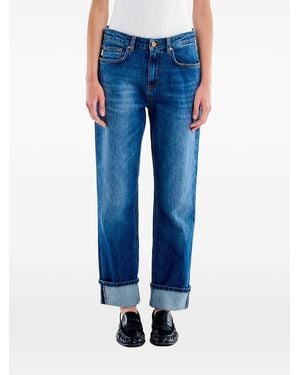 ViCOLO Maggie Mom-Fit Turn-Up Jeans - Blue