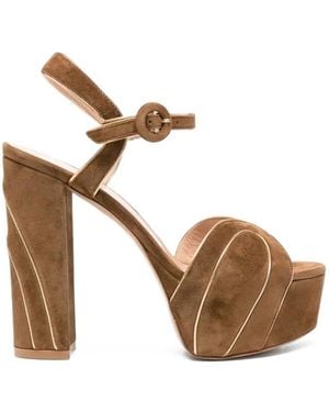 Gianvito Rossi Piped Suede Platform Sandals - White