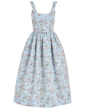 Markarian Apple Floral-Ikat Midi Dress - Blue