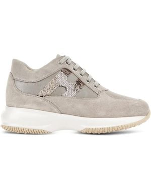 Hogan Interactive Suede Sneakers With Sequins - White
