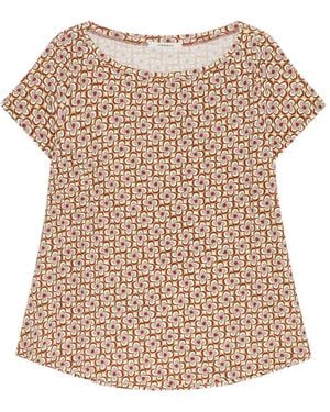 Maliparmi Boat Neck Geometric Print T-Shirt - Natural