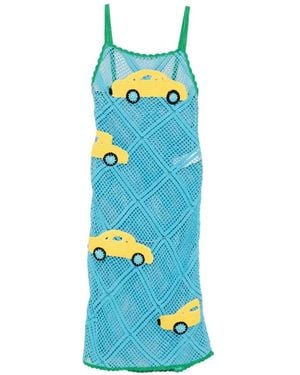 JW Anderson Vestido Midi De Ganchillo Con Motivo De Coche - Azul