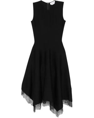 McQueen Lace Trim A-Line Dress - Black