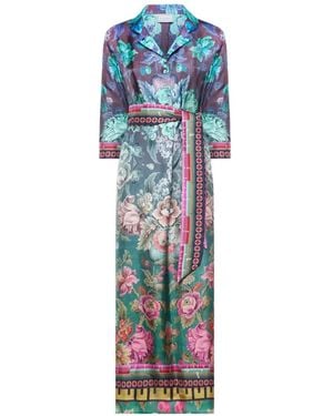 Pierre Louis Mascia Floral-Motif Belted Shirt Dress - Blue