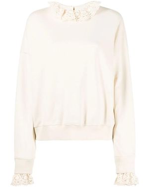 Goen.J Crochet-Trim Crew-Neck Sweatshirt - White