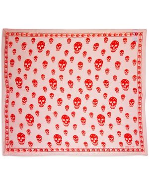 McQueen Skull-Print Silk Scarf - Red