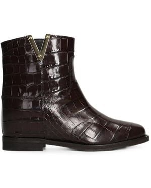 Via Roma 15 Croc-Effect Internal Wedge-Heel Ankle Boots - Black