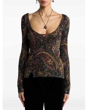 Etro Ribbed Sweater With Floral Paisley Motif - Black