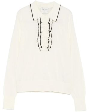 forte_forte Ruffled-Trim Polo-Collar Sweater - White