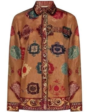 Pierre Louis Mascia Geometric-Print Silk Shirt - Brown