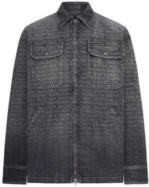Balenciaga Chest Pockets Logo Print Shirt Jacket - Gray
