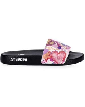 Love Moschino Claquettes À Fleurs Et Logo Imprimé - White