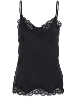 Gold Hawk Lace-Trimmed Silk Top - Black