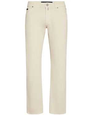 Billionaire Leather-Detail Jeans - Natural