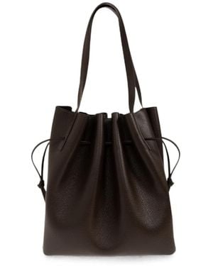 Yuzefi Scallop Pebble-Grain Leather Tote Bag - Black