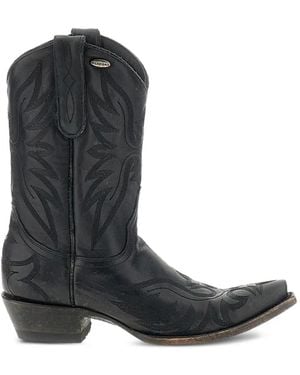 Mexicana Botines Aguila Mex 10 De Piel Con Bordado - Negro