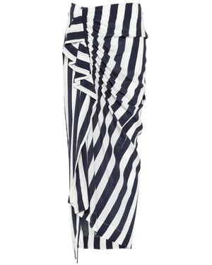 Bondi Born Orta Silk Striped Ruffled Midi Skirt - White
