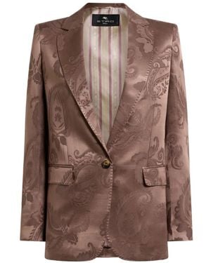 Etro Jacquard Single-Breasted Jacket With Floral Paisley Motif - Brown