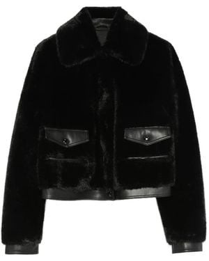 Patrizia Pepe Faux-Fur Leather-Trimmed Jacket - Black