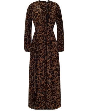 Adam Lippes Leopard- Print Pleated Dress - ブラウン