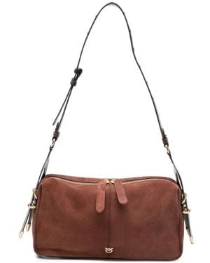 Pinko Suede Snake-Effect Shoulder Bag - Brown