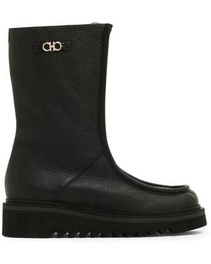 Ferragamo Eurialo Logo-Plaque Boots - Black