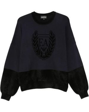 Emporio Armani Logo-Embroidered Panelled Jumper - Black