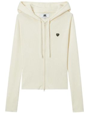 Chocoolate Ribbed-Knit Zip-Up Hoodie - White