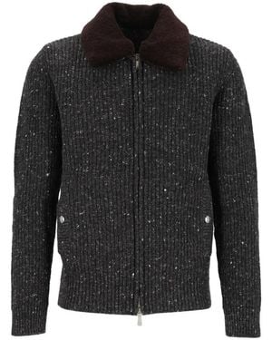 Eleventy Zip-Up Ribbed-Knit Jacket - Black