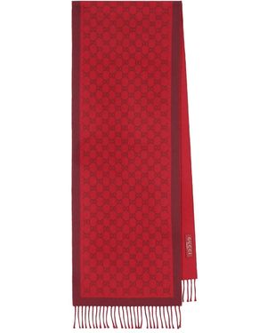 Gucci Bufanda Con Motivo Gg Y Flecos - Rojo