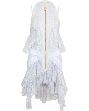 Balmain Lace-Panelled Ruffle Mini Dress - White