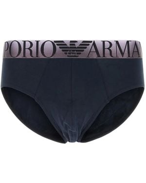 Emporio Armani Logo-Print Briefs - Blue
