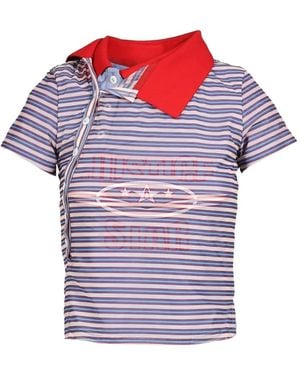 Anomalies Department Striped Asymmetric Polo Shirt - Red