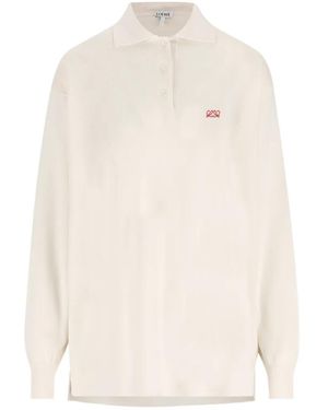 Loewe Embroidered-Logo Polo Jumper - White