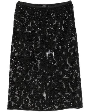 Cecilie Bahnsen Bria Sequin-Embellished Floral-Appliqué Midi Skirt - Black