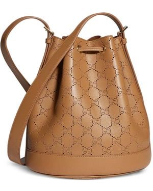 Gucci Small Venice Perforated Gg Bucket Bag - Brown