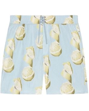 Givenchy Bañador De Seersucker Con Limón Estampado - Azul
