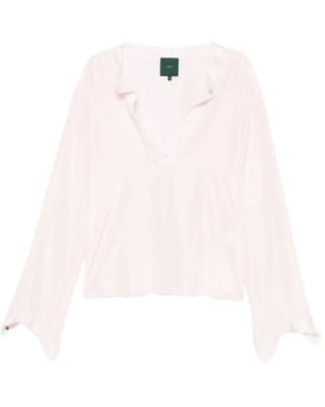 Jejia Satin V-Neck Blouse - Pink