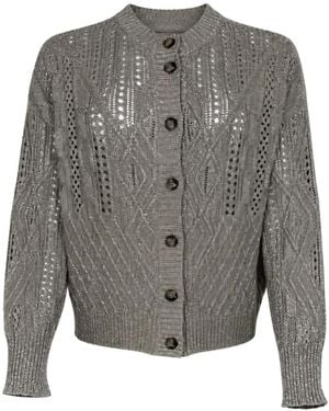 D.exterior Cable-Knit Pointelle Cardigan - Grey
