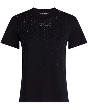 KARL LAGERFELD Rhinestone-Embellished T-Shirt - Black