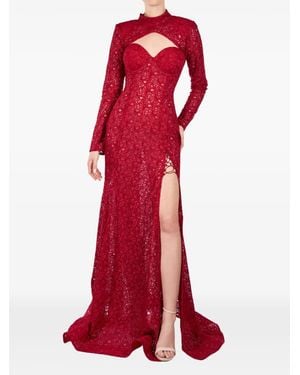 ANDREEA VENECIUC Scarlett Rouge Lace-Overlay Cut-Out Gown - Red