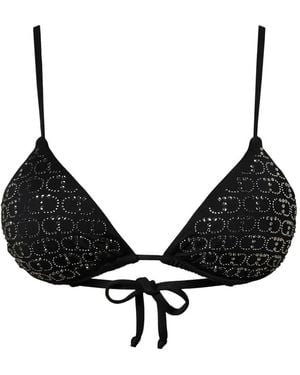 Twinset Oval T Rhinestone-Embellished Triangle Bikini Top - Black