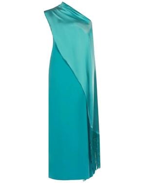 Taller Marmo Berenson Fringed One-Shoulder Maxi Dress - Blue