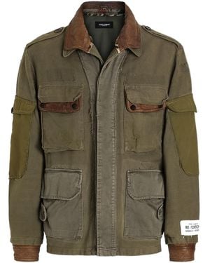 Dolce & Gabbana Multi-Pocket Leather-Collar Jacket - Green