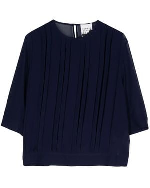 Edward Achour Paris Pleat-Detailed Sheer Blouse - Blue