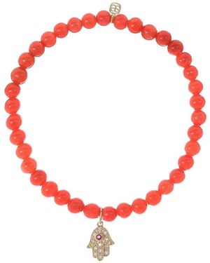 Sydney Evan 14Kt Hamsa Diamond Bracelet - Red