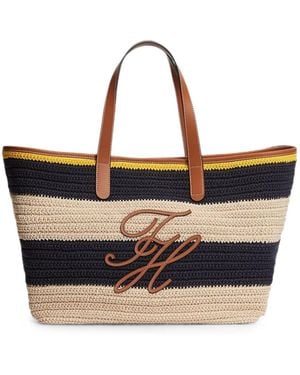Tommy Hilfiger Stripe-Pattern Logo-Patch Tote Bag - Blue