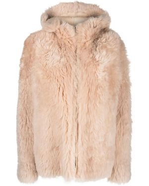Yves Salomon Zip-Up Shearling Coat - Natural