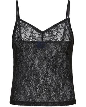 KARL LAGERFELD Lace-Overlay Camisole Top - Black